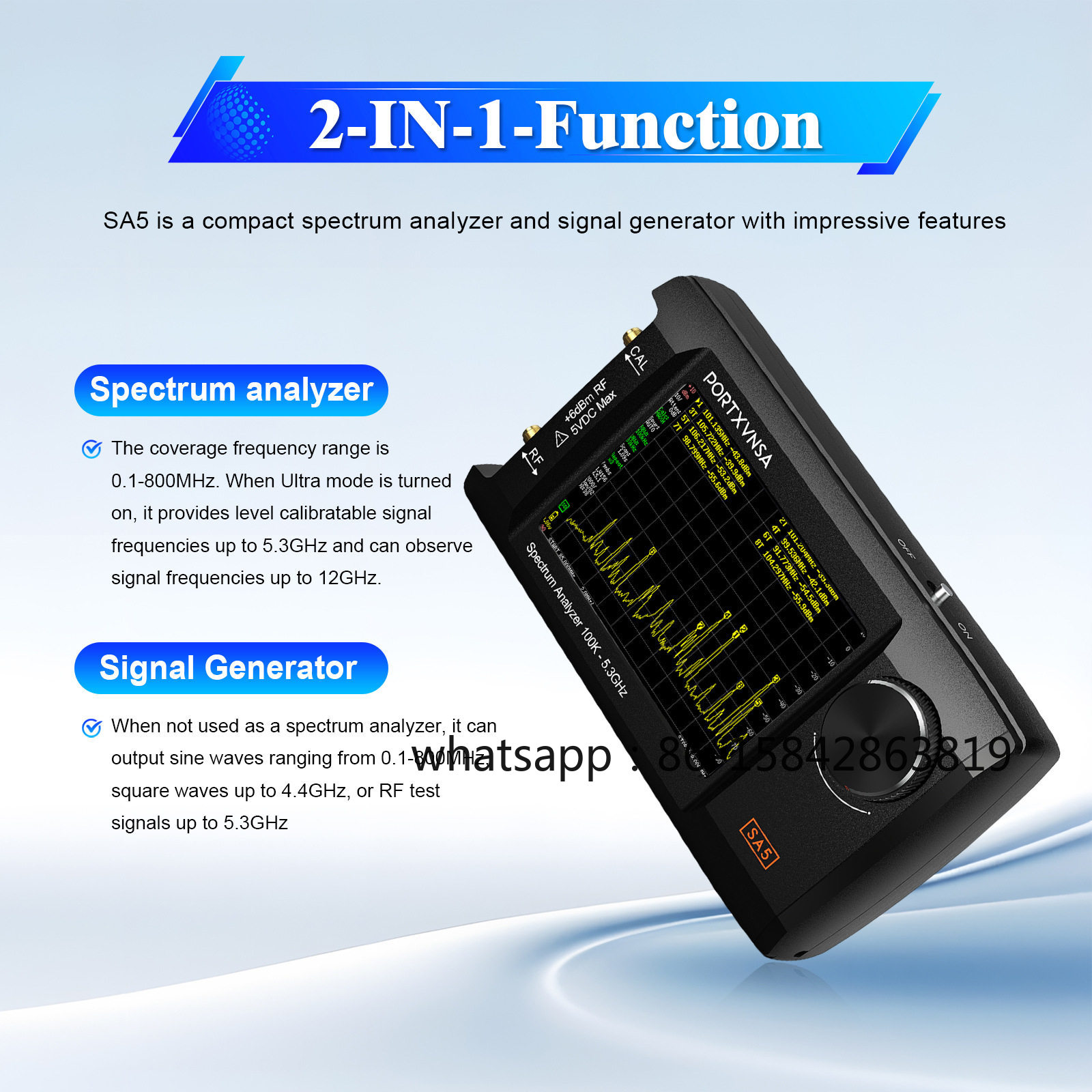 SA5 draagbare spectrumanalysat - Signal Generator Spectrum Analyzer recensie en prijs